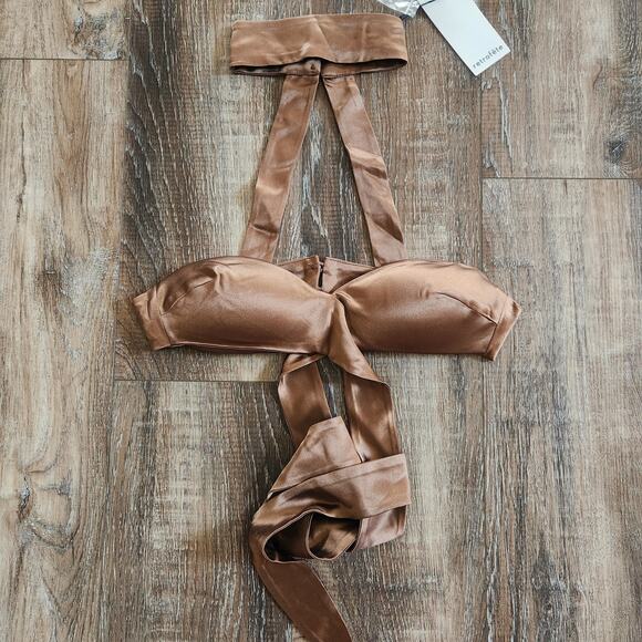 Retrofete Ross Top in Cognac Brown Size XS NWT Satin Padded Bust Strapless - Picture 3 of 10